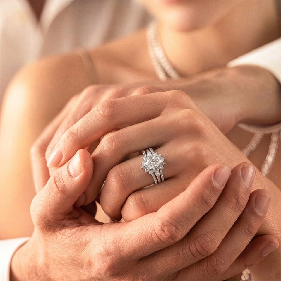 3PCS Oval Cut Moissanite Cluster Bridal Wedding Set