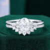 Oval Cut Moissanite Half Cluster Bridal Ring Set in White Gold (14)
