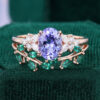 Oval Cut Tanzanite Engagement Ring with Emerald Wedding Band Bridal Set (1)