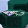Oval Cut Tanzanite Engagement Ring with Emerald Wedding Band Bridal Set (3)
