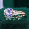 Oval Cut Tanzanite Engagement Ring with Emerald Wedding Band Bridal Set (4)