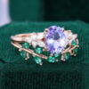 Oval Cut Tanzanite Engagement Ring with Emerald Wedding Band Bridal Set (5)