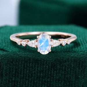 Rose Gold Oval Cut Moonstone Dainty Elegant Engagement Ring