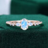 Rose Gold Oval Cut Moonstone Dainty Engagement Ring