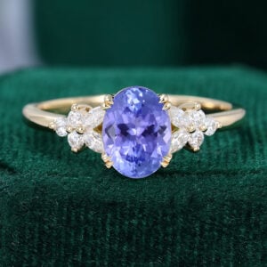 Yellow Gold Oval Cut Tanzanite Engagement Ring Promise Anniversary Gift