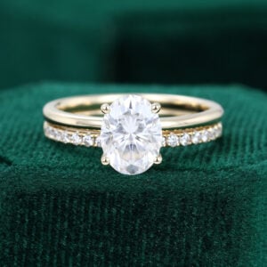 Oval Cut Moissanite Pave Ring Set For Women