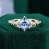 Princess Cut Grey Blue Moissanite Side Stone Unique Pavé Engagement Ring Set 14K Yellow Gold (1)