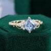 Princess Cut Grey Blue Moissanite Side Stone Unique Pavé Engagement Ring Set 14K Yellow Gold (2)