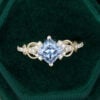 Princess Cut Grey Blue Moissanite Side Stone Unique Pavé Engagement Ring Set 14K Yellow Gold (5)
