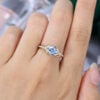 Princess Cut Grey Blue Moissanite Side Stone Unique Pavé Engagement Ring Set 14K Yellow Gold (6)