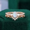 Asteria | Oval Cut Natural Opal Dainty Bridal Ring Set 2PCS Wedding Ring Set