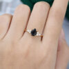 Pear Black Rutilated Quartz Engagement Ring With Moissanite Side Stones In Rose Gold