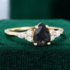 Pear Black Rutilated Quartz Engagement Ring With Moissanite Side Stones In Rose Gold