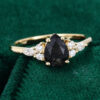 Pear Black Rutilated Quartz Engagement Ring With Moissanite Side Stones In Rose Gold
