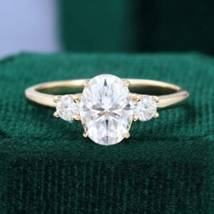 1.5ct Oval Cut Moissanite Promise Ring Three Stone Engagement Ring