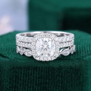 3PCS Cushion Cut Moissanite Engagement Ring Set Half Eternity Ring Set