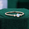 Dainty Cabochon Round Cut Opal Three Stone Ring Gift For Girls
