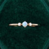 Dainty Cabochon Round Cut Opal Three Stone Ring Gift For Girls