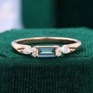 Calming Blue Baguette Cut Alexandrite Stacking Ring June Birthday Gift