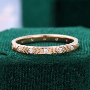 Flush Set Moissanite Etenity Wedding Band Textured Stacking Promise Ring