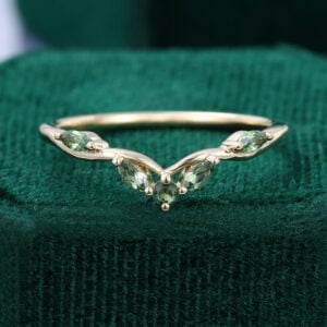 Marquise & Round Green Sapphire Seagull Arc Curved Wedding Ring
