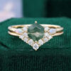 Hexagon Cut Moss Agate Bridal Ring Set With Moissanite & Opal
