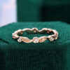 Natural Inspired Gold Leaves and Moissanite Flowers Stacking Ring