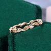Natural Inspired Gold Leaves and Moissanite Flowers Stacking Ring