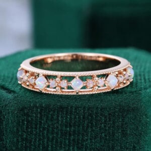 Natural Opal Promise Ring Fretwork Half Eternity Band