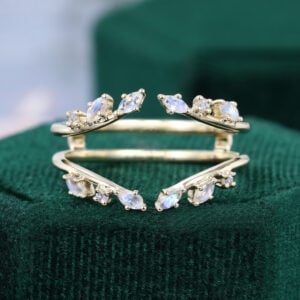 Marquise Cut Moonstone Open Double Bands Wedding Band
