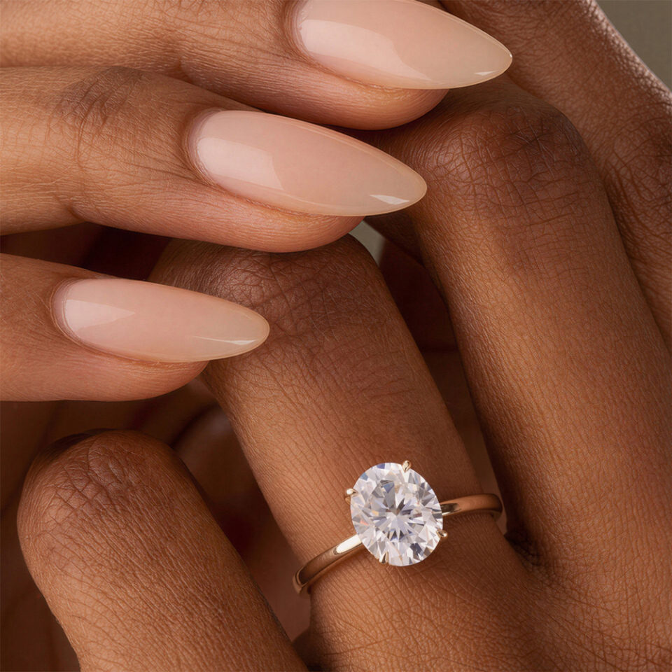 Oval Cut Moissanite Hidden Halo Solitaire Engagement Ring