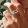 Oval Cut Moss Agate Engagement Ring Set Mixed Gemstones Cluster Bridal Ring Set (1)