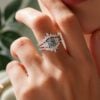 Pear Shape Moss Agate Bridal Ring Set Unique Engagement Ring Set