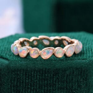Psychedelic Bezel Pear & Round Opal Promise Ring Gift For Girls