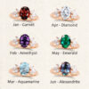 Rose Gold Oval Cut Birthstone Rings With Cluster Wings For Women