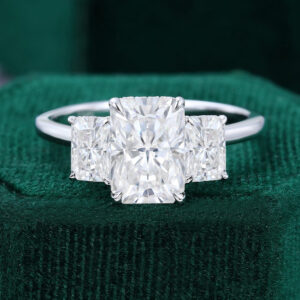 3 Carat Radiant Cut Moissanite Engagement Ring Three Stones Hidden Halo Ring (4)