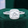 Cushion cut moissanite engagement ring in white gold