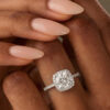 Cushion Cut Moissanite Engagement Ring Pavé Halo Bridal Ring In White Gold (2)
