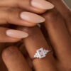 Emerald Cut Moissanite Engagement Ring Diamond Trinity Accents Bridal Ring (2)