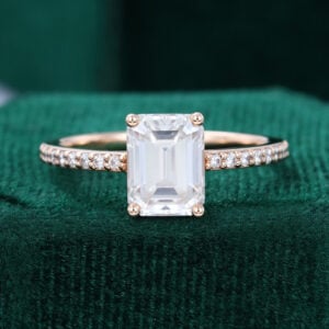 Emerald Cut Moissanite Engagement Ring Pave Bridal Ring