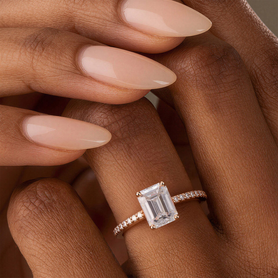 Emerald Cut Moissanite Engagement Ring Pave Bridal Ring (3)