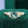 Oval Cut Moss Agate Cluster Engagement Ring with Braid Band (1)