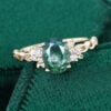 Oval Cut Moss Agate Cluster Engagement Ring with Braid Band (3)