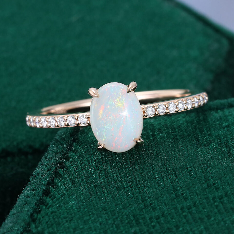 Oval Opal Engagement Ring Half Eternity Pave Band (2)