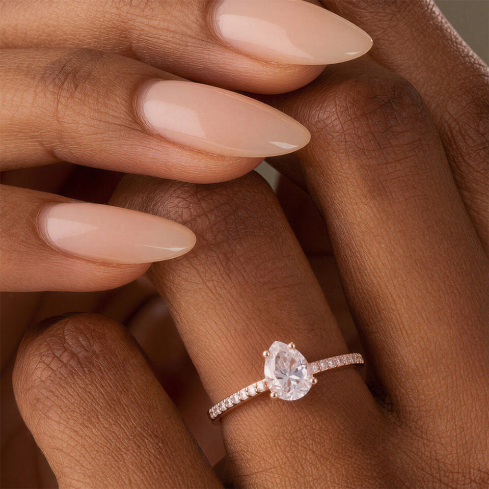 Pear Shaped Moissanite Classic Pavé Engagement Ring (2)