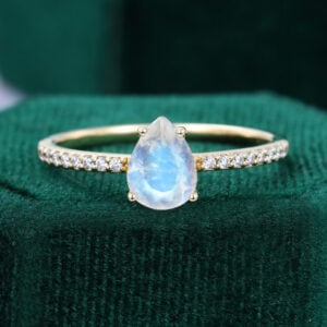 Pear Shaped Moonstone Pave Engagement Ring
