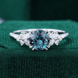 Round Cut Alexandrite Ring Double Claws Blossom Engagement Ring