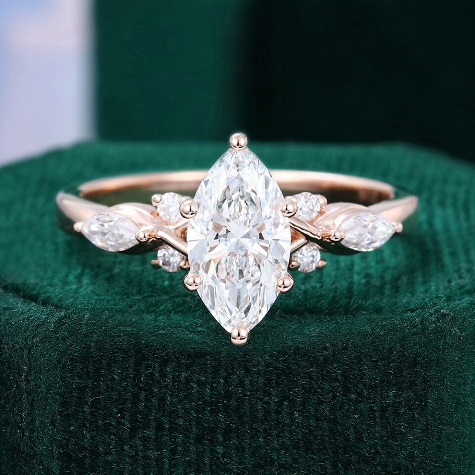 1CT Marquise Cut Lab Diamond Art Deco Engagement Ring