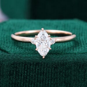 0.50 Carat Marquise Cut Lab Diamond Engagement Ring Dainty Three Stone Bridal Ring