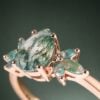Pear Cut Moss Agate and Moissanite Wedding Ring Set Nature Inspired Bridal Ring Set (3)
